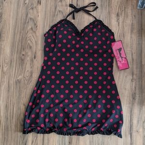 BETTY PAGE polka dot halter one piece swimsuit Size 14 NWT retro pinup